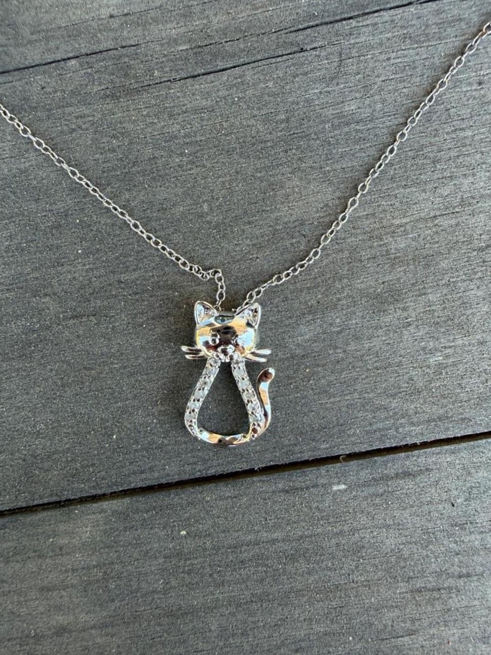 Sterling silver diamond cat necklace with rhinestones #catlover #animal
